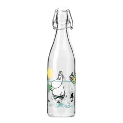 Muurla Moomin glass bottle 0.5 l, Fun in the water TransparentBlue