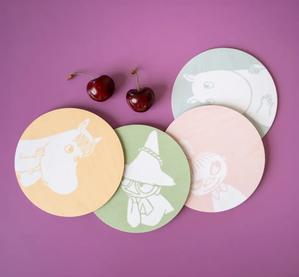 Muurla Moomin glass coaster Ø10 cm 4 parts, Moomin characters Multi New