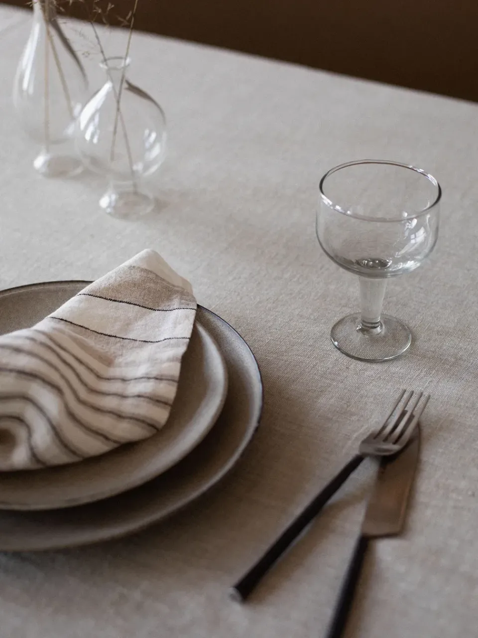 Tell Me More Noah linen napkin 50x50 cm, Beige stripe BeigeWhite Outlet