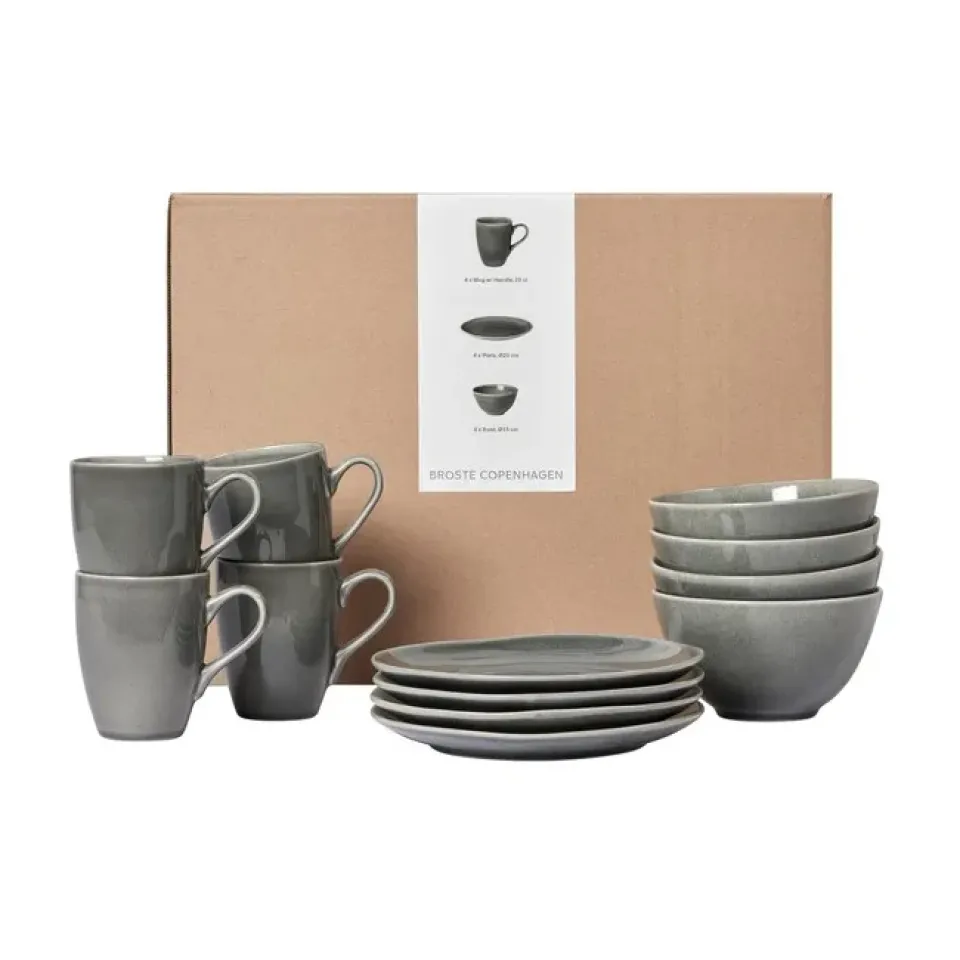 Broste Copenhagen Nordic Rain breakfast set, 12 pieces Grey New