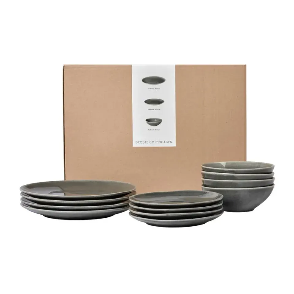 Broste Copenhagen Nordic Rain dinner set, 12 pieces Grey