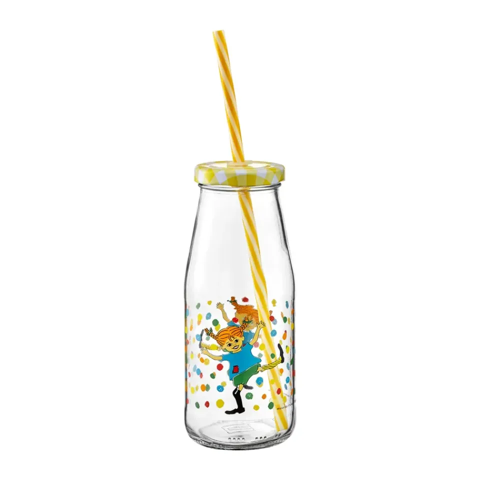 Muurla Pippi bottle with lid and straw 4.5 dl, Boing-boing Transparent Best