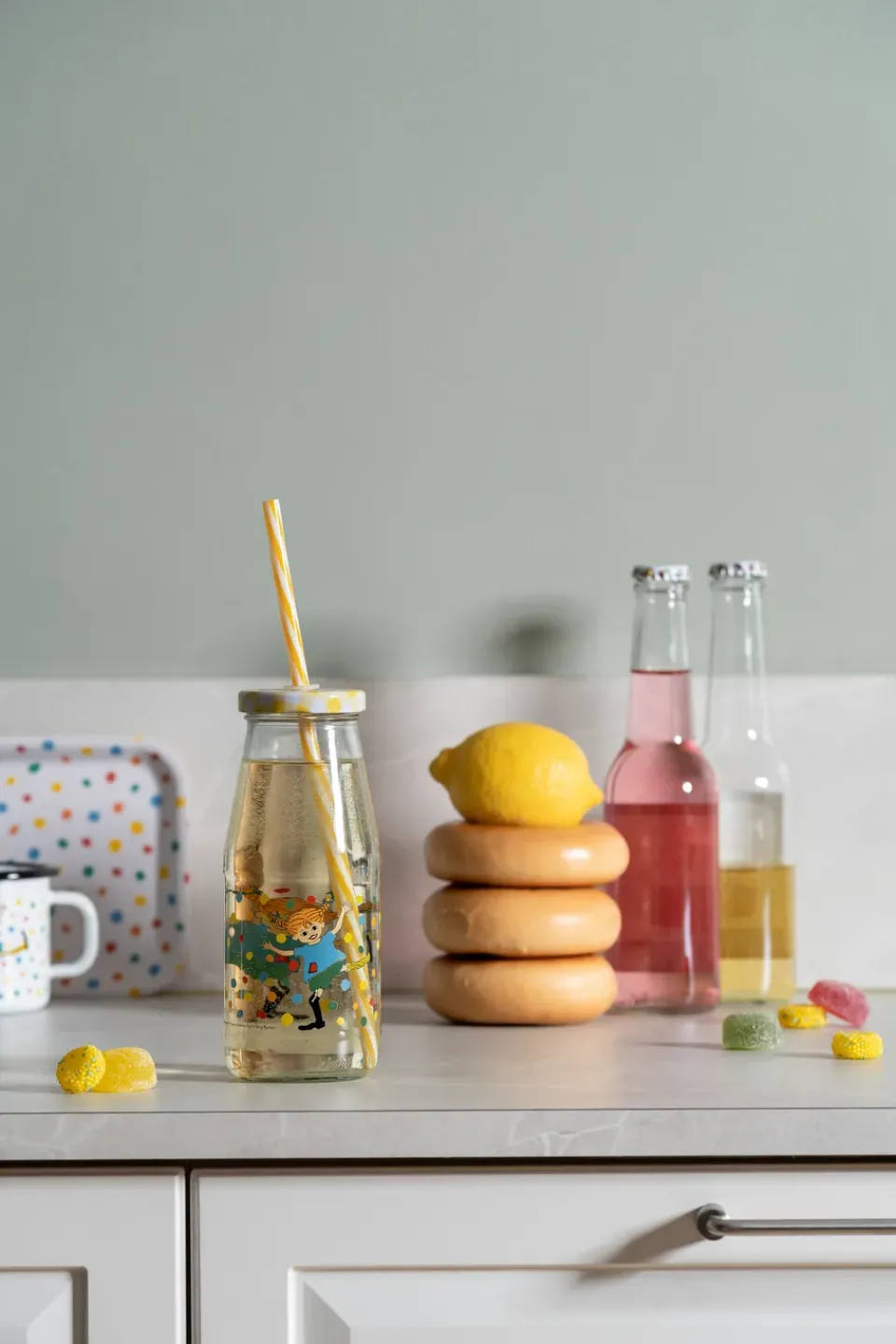 Muurla Pippi bottle with lid and straw 4.5 dl, Boing-boing Transparent Best