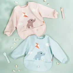 Done by deer Playground bib with sleeve, Blue Hot