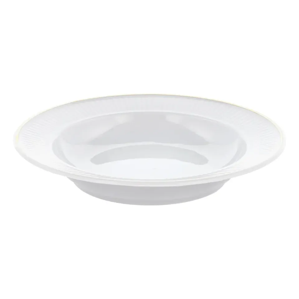 Pillivuyt Plissé deep plate with gold edge Ø22 cm, White WhiteGold-coloured Best