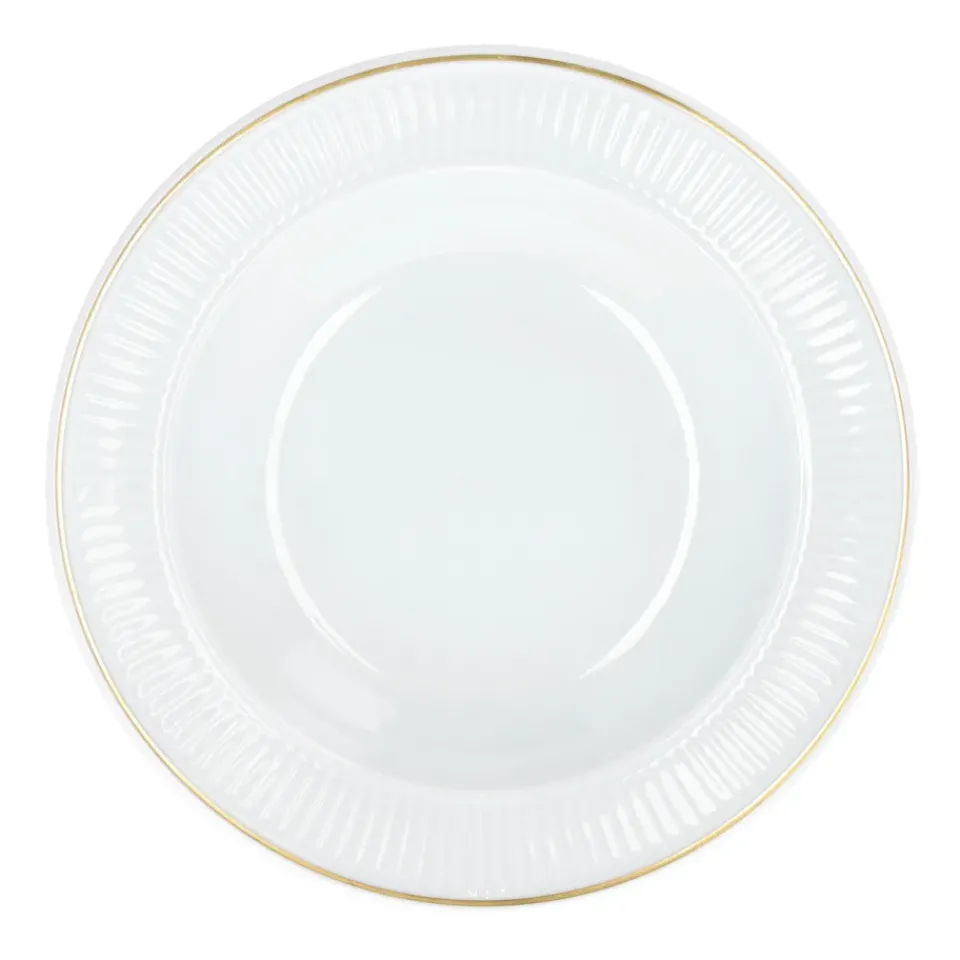 Pillivuyt Plissé deep plate with gold edge Ø22 cm, White WhiteGold-coloured Best
