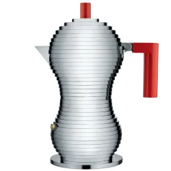 Alessi Pulcina espresso maker 6 cups, red handle RedSilver-coloured