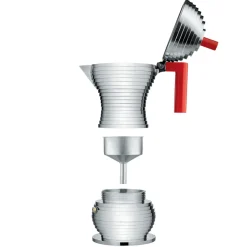 Alessi Pulcina espresso maker 6 cups, red handle RedSilver-coloured