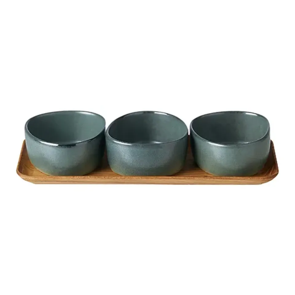 Aida Raw Organic bowl set with wooden tray, Northern Green Outlet