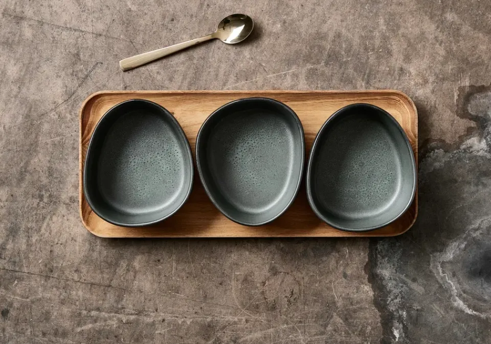 Aida Raw Organic bowl set with wooden tray, Northern Green Outlet