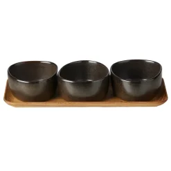 Aida Raw Organic bowl set with wooden tray, Metallic Brown Best