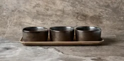 Aida Raw Organic bowl set with wooden tray, Metallic Brown Best