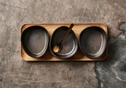 Aida Raw Organic bowl set with wooden tray, Metallic Brown Best