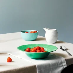 Lyngby Porcelæn Rhombe deep plate , 24.5 cm Green