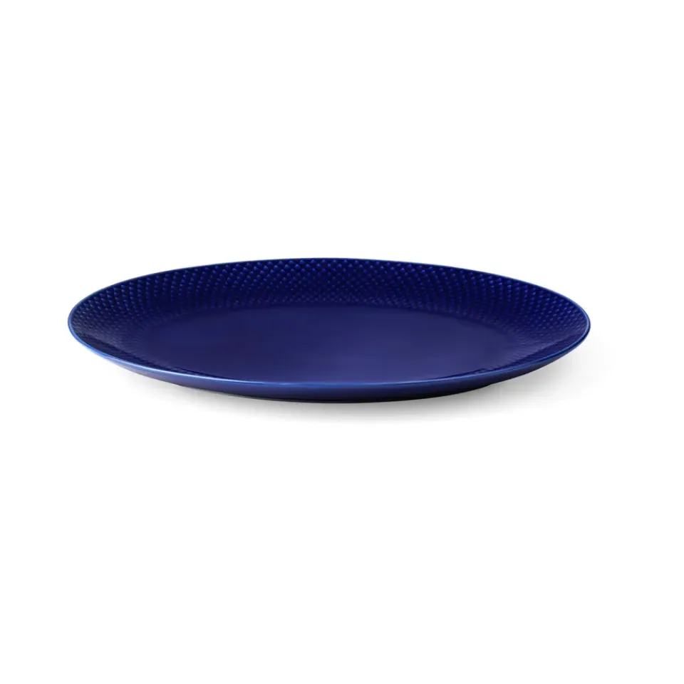 Lyngby Porcelæn Rhombe oval serving saucer 35x26,5 cm, Dark Blue Clearance