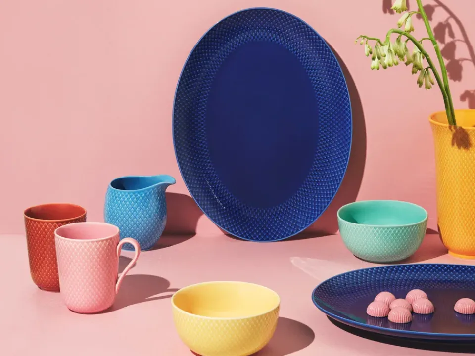 Lyngby Porcelæn Rhombe oval serving saucer 35x26,5 cm, Dark Blue Clearance
