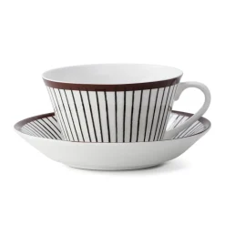 Gustavsbergs Porslinsfabrik Ribb tea set, tea cup + saucer BrownWhite