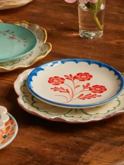 RICE ceramic plate Ø15 cm, Vintage Flower BlueOrange New