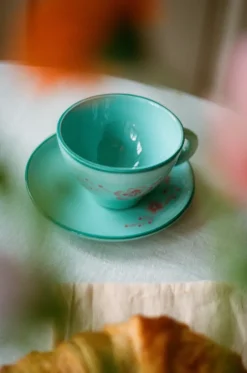 RICE ceramic teacup, Wine Blue Hot