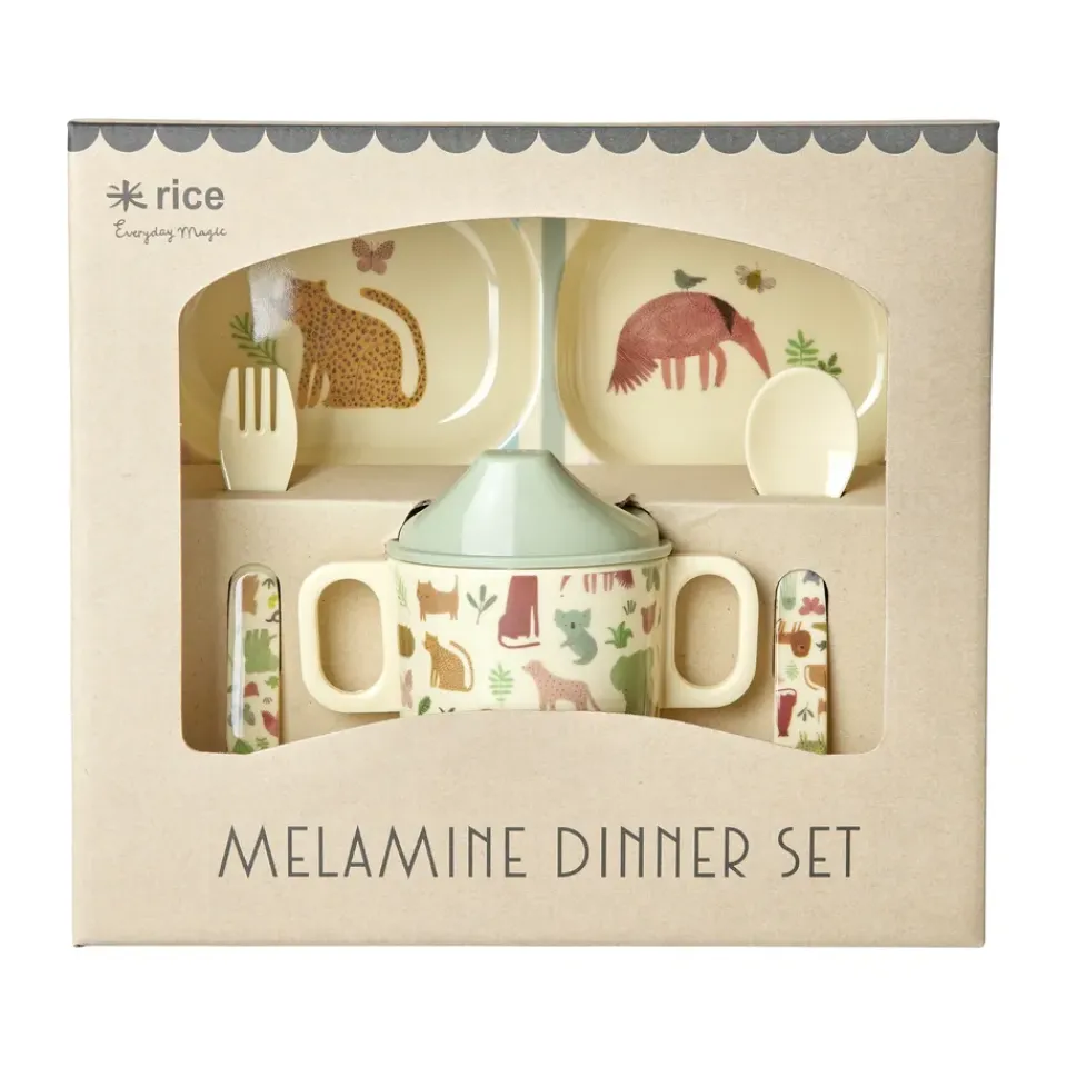 RICE children's dinnerware set 4 pieces, Sweet Jungle Print-Cream White