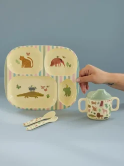 RICE children's dinnerware set 4 pieces, Sweet Jungle Print-Cream White