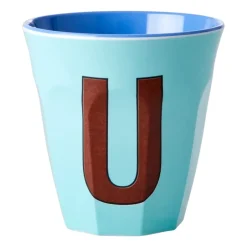 RICE melamin cup medium letter - U 30 cl, Mint BlueBrown Sale