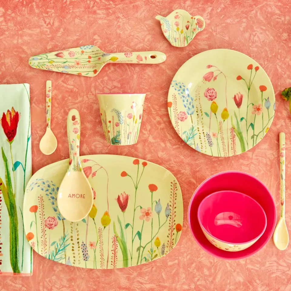 RICE melamine cup medium, Summer flowers PinkYellow New