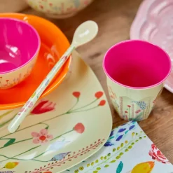 RICE melamine cup medium, Summer flowers PinkYellow New