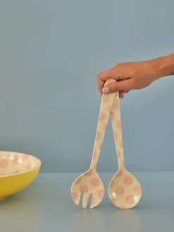RICE salad servers melamine 2 pieces, dots Pink