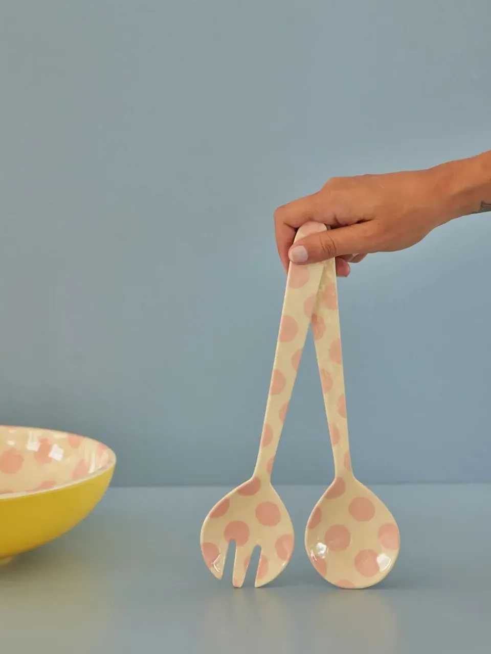 RICE salad servers melamine 2 pieces, dots Pink