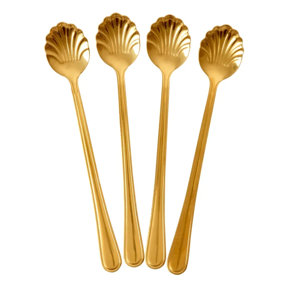 RICE Seashell latte spoon 19 cm 4-pack, Gold Gold-coloured Online