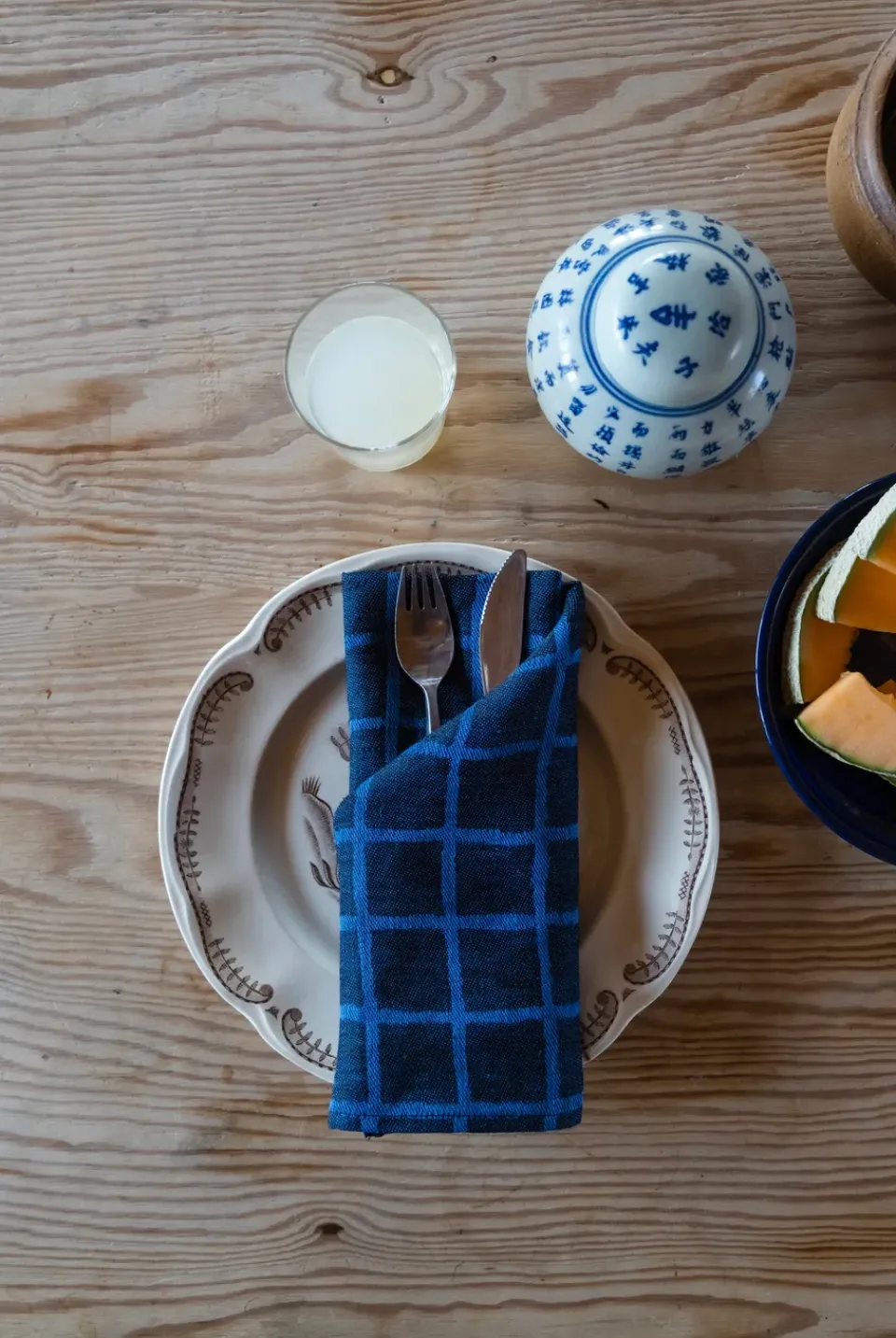 Fine Little Day Rutig jacquardvävd servett 2-pack, Blue-black BlueBlack New