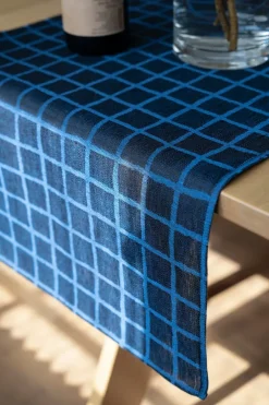 Fine Little Day Rutig jacquard-woven table runner 45x150 cm, Blue-black BlueBlack Clearance