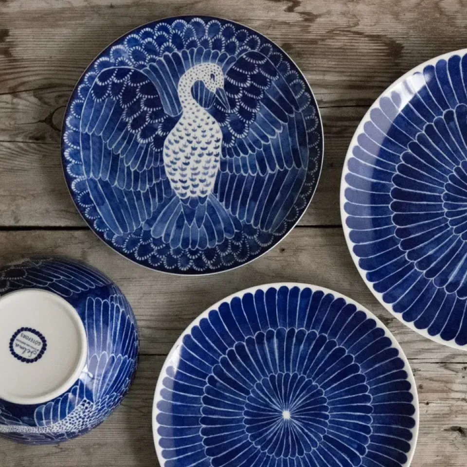 Götefors Porslin Selma plate feathers Ø 21 cm, 21 cm Blue