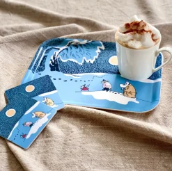 Opto Design Snow moonlight coaster winter 2021 4-pack, 9x9 cm Blue Outlet