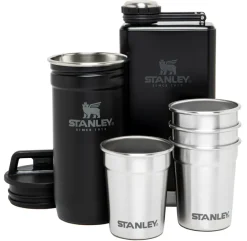 Stanley Flask & 4 Shot glasses, Stainless steel-matte black Hot