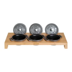 STAUB serving holder for 3 mini pots, Bamboo Brown Best