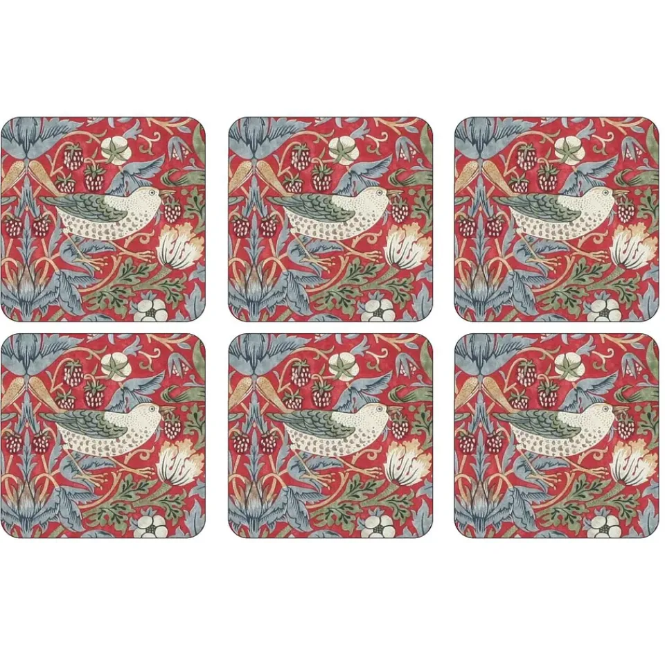Pimpernel Strawberry Thief coaster 6-pack, Red Outlet