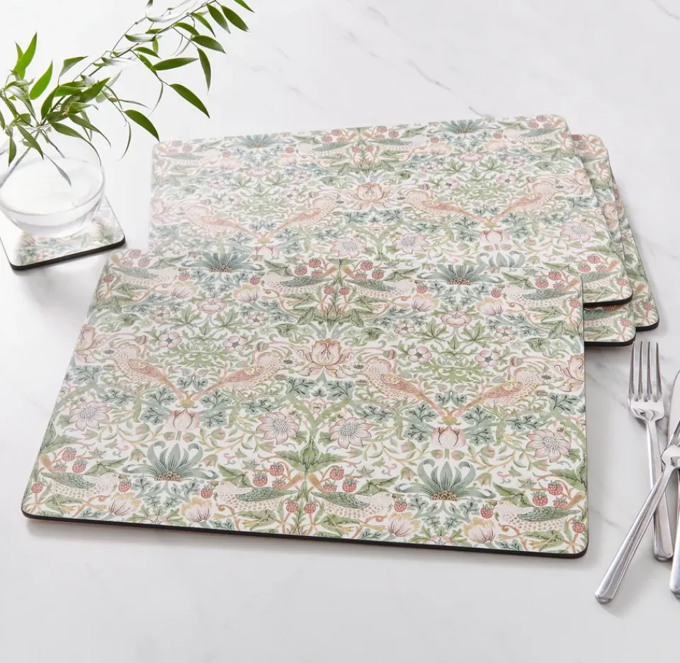 Pimpernel Strawberry Thief Placemats 30x40 cm 4 pack, Green Multi