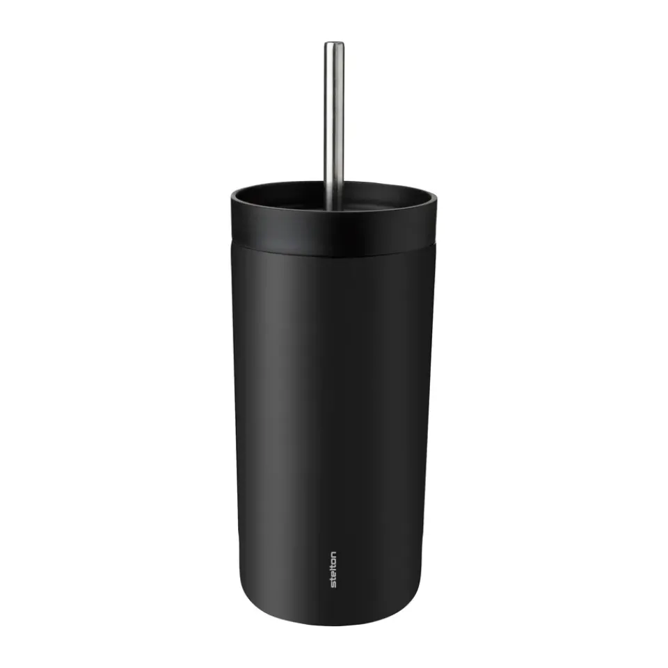 Stelton To Go Sip thermos mug with straw 0.4 L, Soft Black New