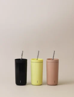 Stelton To Go Sip thermos mug with straw 0.4 L, Soft Black New