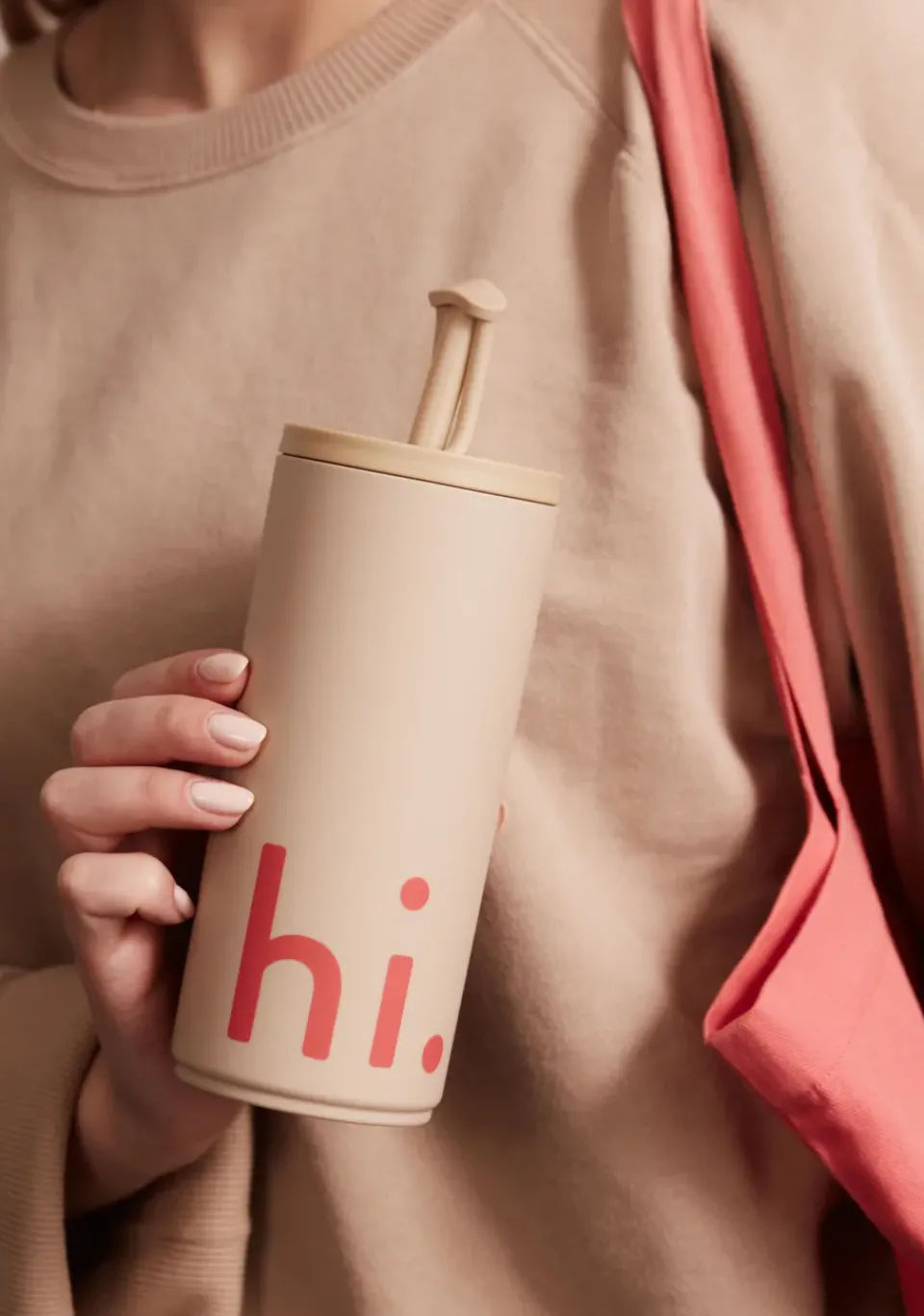 Design Letters Travel Life thermos with straw 50 cl, Hi- Beige Best
