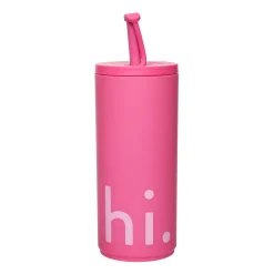 Design Letters Travel Life thermos with straw 50 cl, Hi-cherry Pink Hot