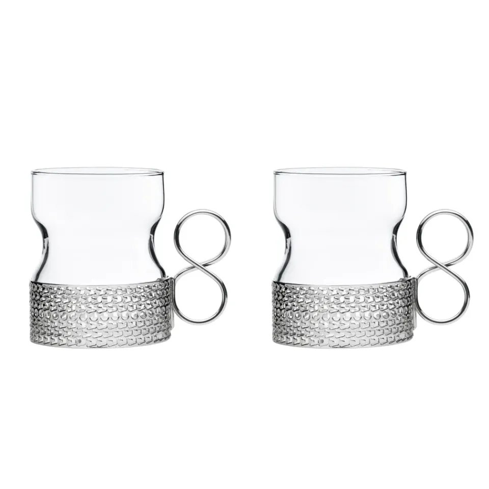 Iittala Tsaikka glass with handle 23 cl 2-pack, 23 cl TransparentSilver-coloured Best