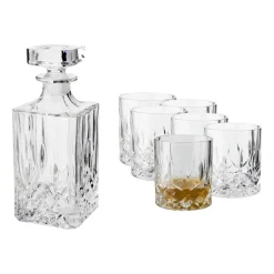 Dorre Vide whiskey set - carafe and 6 whiskey glass, Chrystal Glass Transparent Clearance