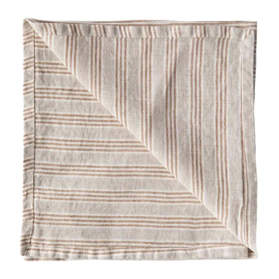 Tell Me More Washed linen napkin, Hazelnut stripe BrownBeige Clearance