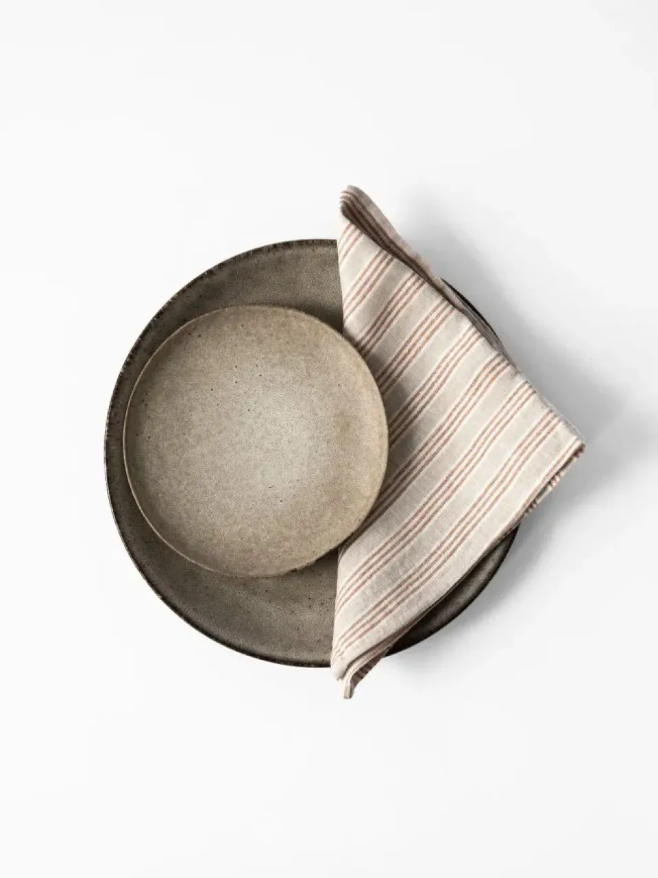 Tell Me More Washed linen napkin, Hazelnut stripe BrownBeige Clearance