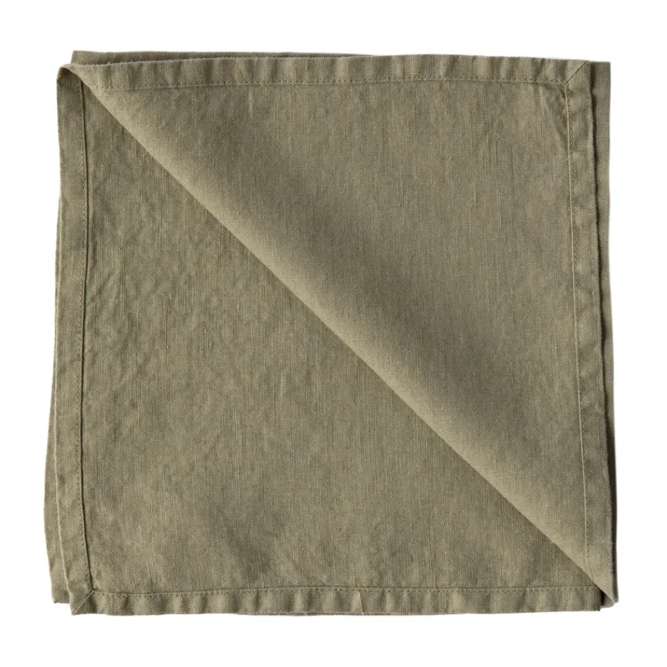 Tell Me More Washed linen napkin, Olive Green Hot