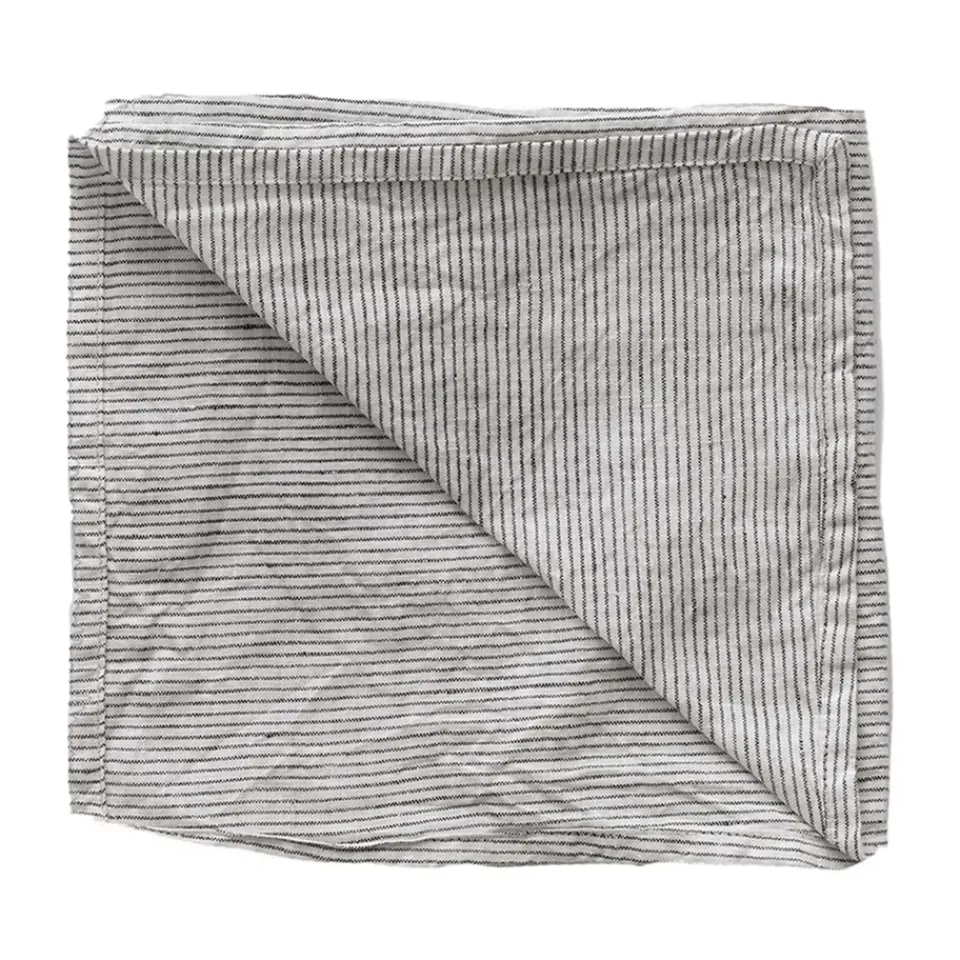 Tell Me More Washed linen napkin, Pinstripe BlackWhite New