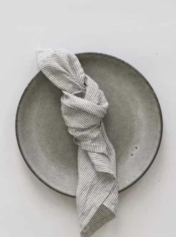 Tell Me More Washed linen napkin, Pinstripe BlackWhite New